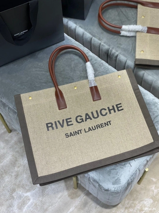 TOTE RIVE BAG LINEN AND LEATHER GAUCHE YSL IN 0724